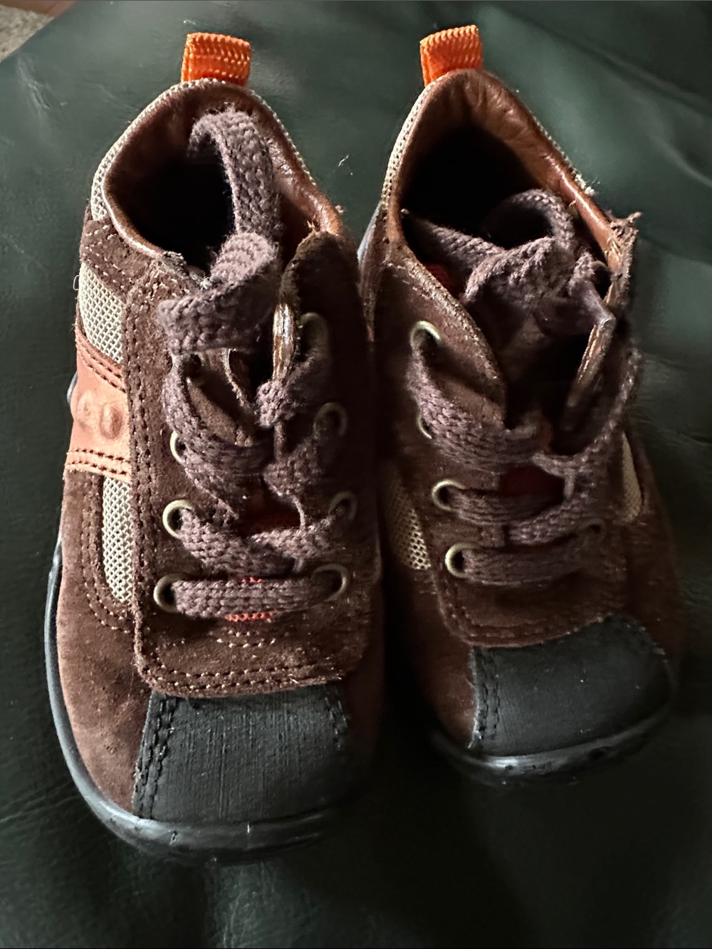 Ecco kids Brown and Orange Suede Lace-Up Sneaker booties